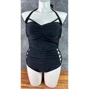 Swimsuits For All Black 1 Pc Gathered Bust Ruched Tummy Swimsuit sz 16 (16263)